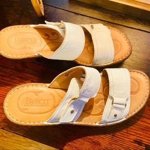 NWOT BORN White Leather Slide In Heels Size 7